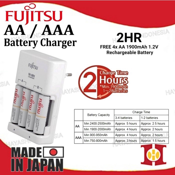 Charger Baterai AA AAA BONUS 2x AA 950mAh Rechargeable FUJITSU Japan