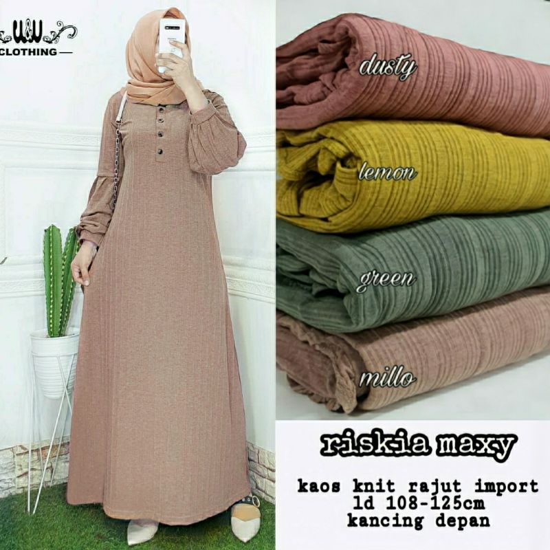 GAMIS DRESS HARIAN FALIA MAXY GAMIS WANITA BAHAN KAOS KNIT RAJUT IMPORT LD110-125cm FIT TO XL-Riskia milo
