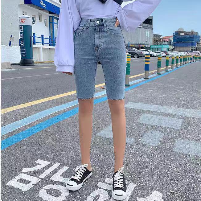 【Cewek_id】Celana Jeans Pendek 3/4 Stretch Fashionable ripped jins highwaist pants kekinian 2023