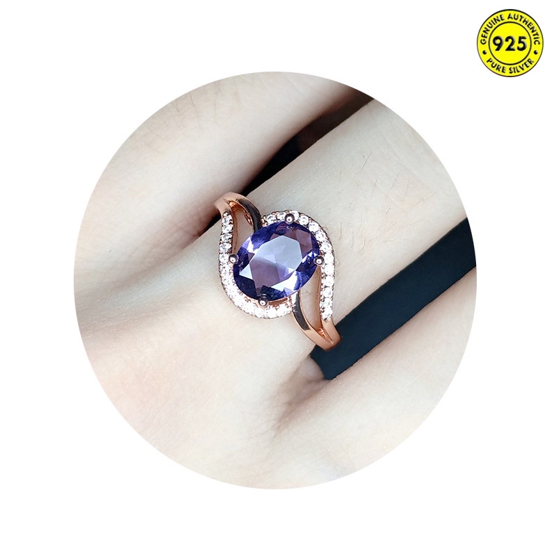 Rose Gold Amethyst Ring Colored Gems Adjustable Mouth Ring