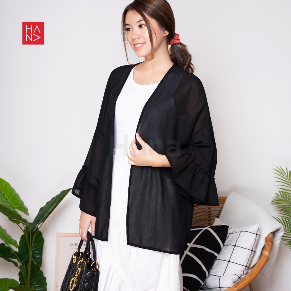 Hana Fashion - Arumi Ruffle Basic Casual Cardigan Outer Kimono Wanita -  SB219