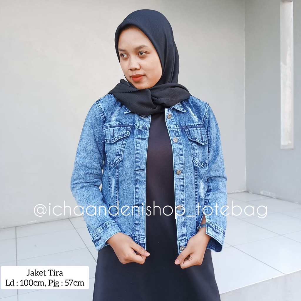 Jaket Jeans Oversize LD 110 - 150 // Jaket Jumbo Saku Wanita Sandwash Denim Premium-TIRA LD 100