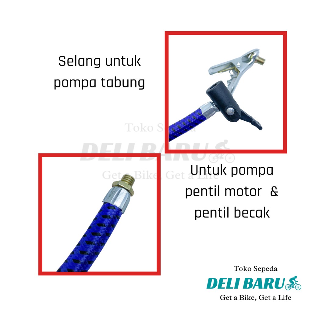 Selang pompa biru sepeda 2 kepala