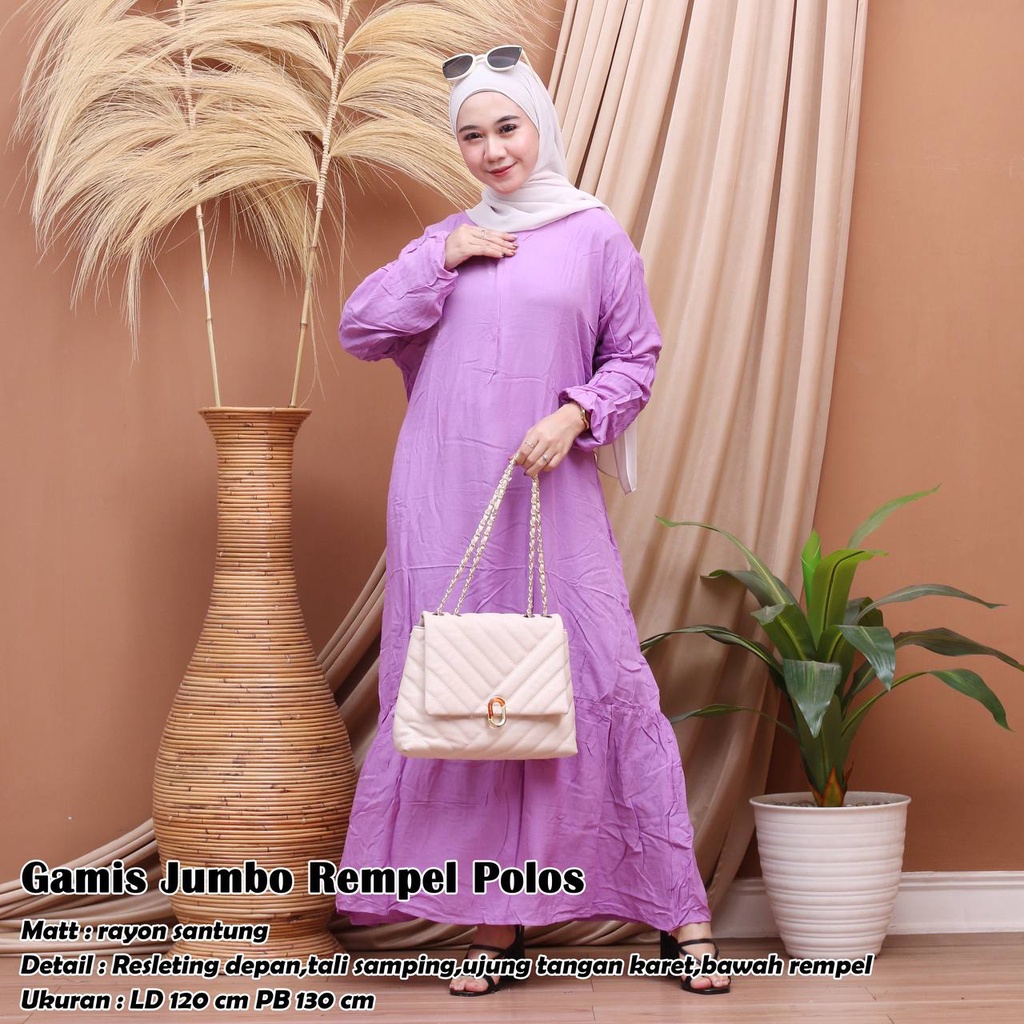 Gamis Wanita Bahan Rayon Polos Resleting Depan