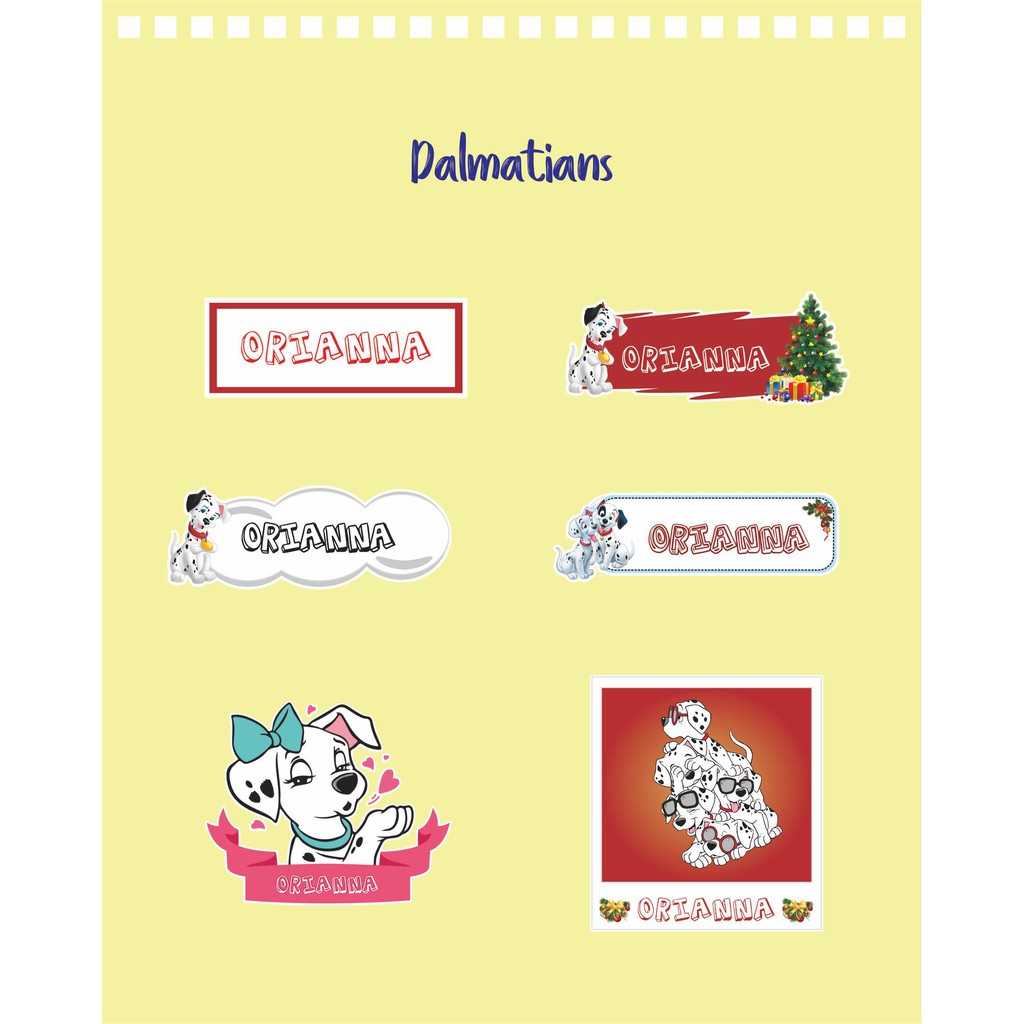 

192pcs Stiker Label Nama Kekinian Tahan Air & Anti Luntur untuk Umum Tema Dalmatians