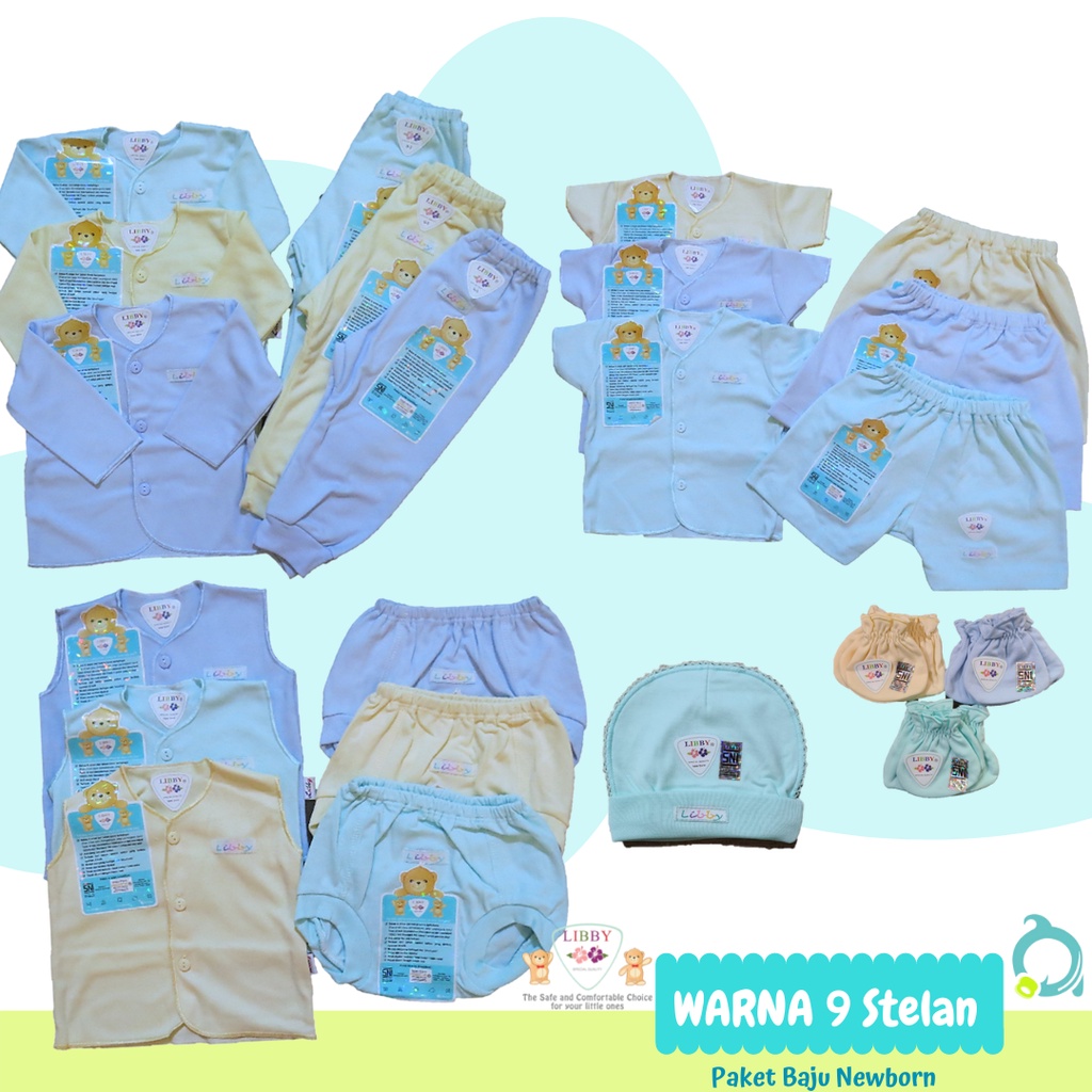 LIBBY (Warna) Perlengkapan Baju Bayi Baru Lahir / Newborn , Paket Bayi Murah  Size 0-3 &amp; Size 3-6