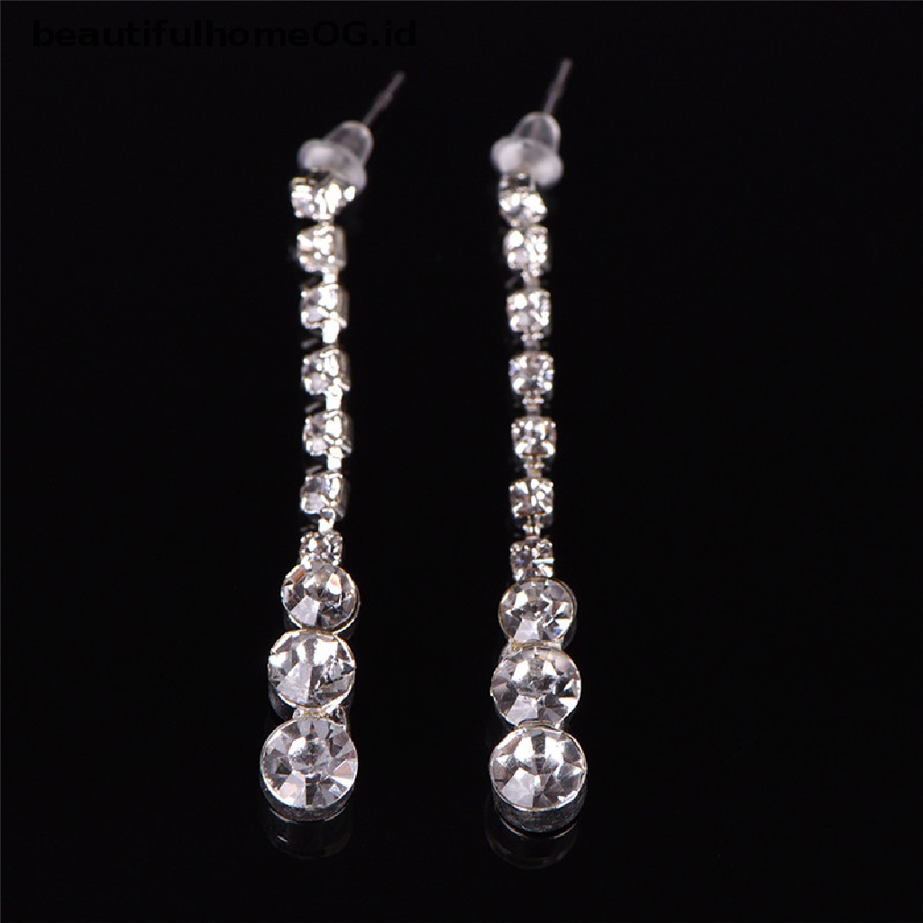 1 Set Kalung Anting Kristal Berlian Imitasi Untuk Pernikahan