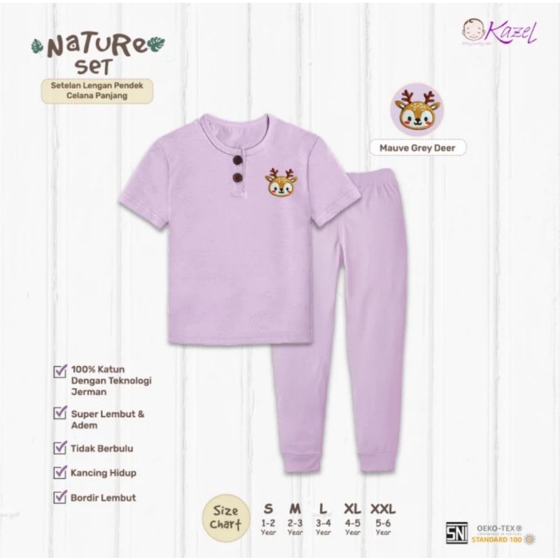 Kazel Nature Set Bordir 1-6 Thn - Setelan Lengan Pendek Celana Panjang