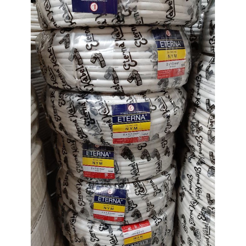 NYM2x1,5 mm Eterna 50meter GRAB GOJEK NYM KABEL 2x1,5 mm LISTRIK PUTIH TEMBAGA kawat CU