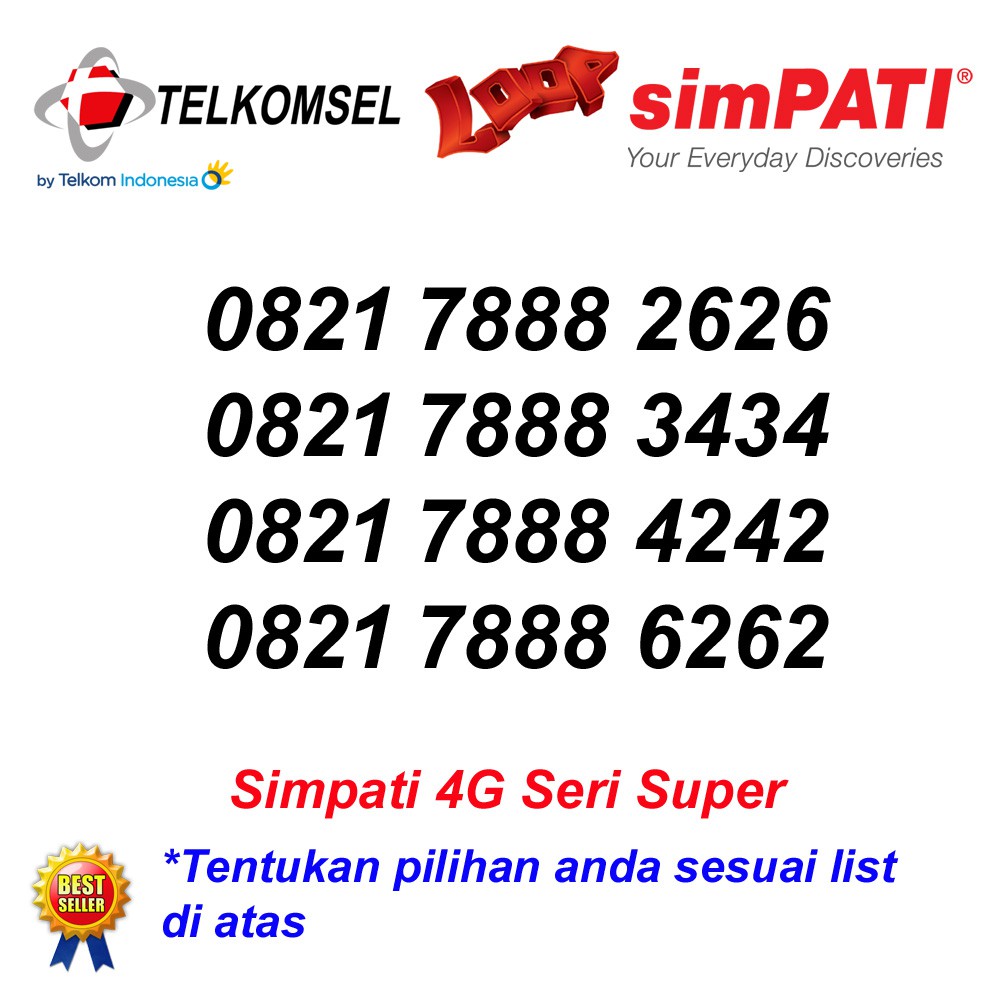 Telkomsel Simpati 4G Lte 7888 ab ab Kartu Perdana Nomor Cantik