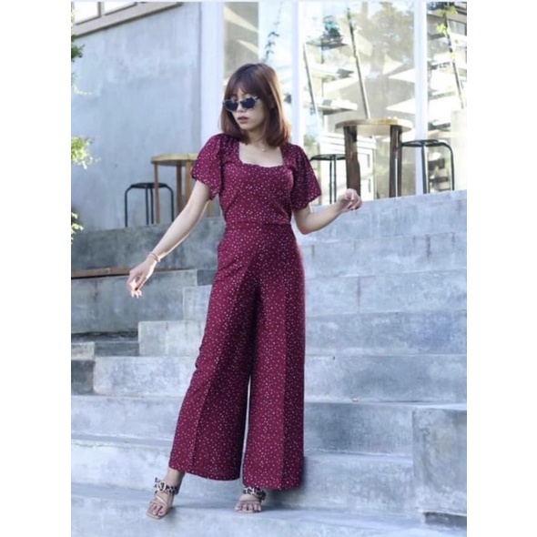 SET CROP BLOUSE HIGHWAIST KULOT POLKADOT