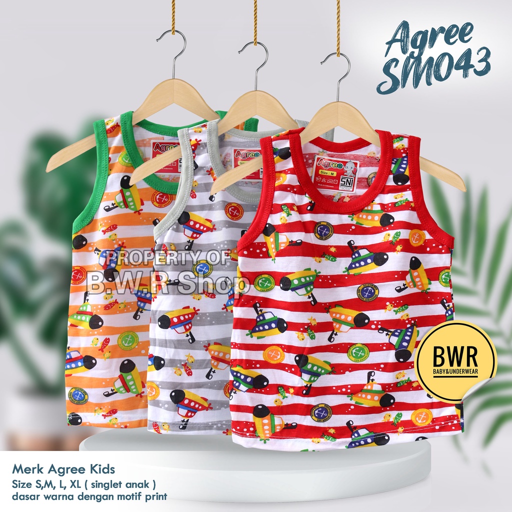 [ 3pc ] SINGLET AGREE Kids SM043 SALUR Kapal / Kaos Dalam Anak Santai Harian Agree 043 Motif Lucu | Bwr
