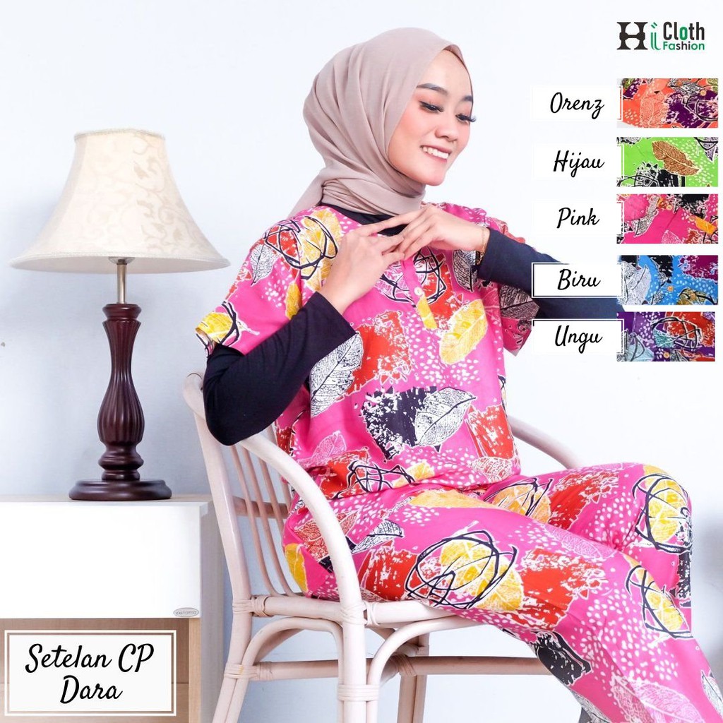 setelan celana rayon motif adem | setelan celana busui