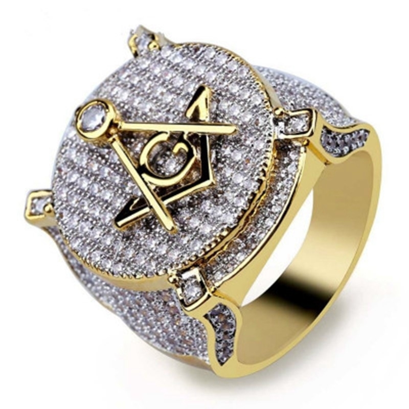 New men's fashion diamond gold AG Freemasonry logo ring jewelry