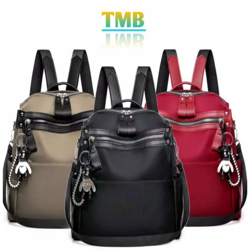 Tas Ransel Wanita Free Gantungan Bahan Nilon Glossy Warna khaki Marun Dan Hitam