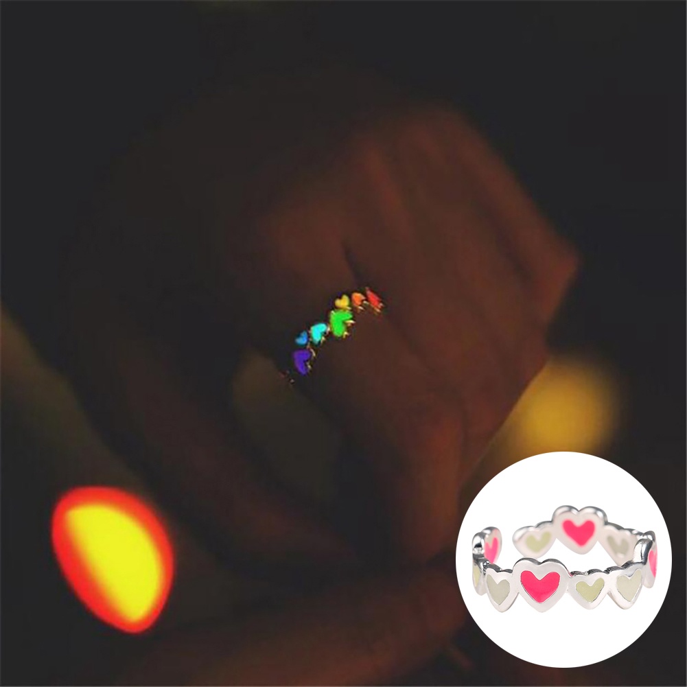 Hu Hu Hu Hu Hu Alat Bantu Pasang Kacamata♡ Cincin Luminous Warna-Warni Bentuk Hati Untuk Pasangan