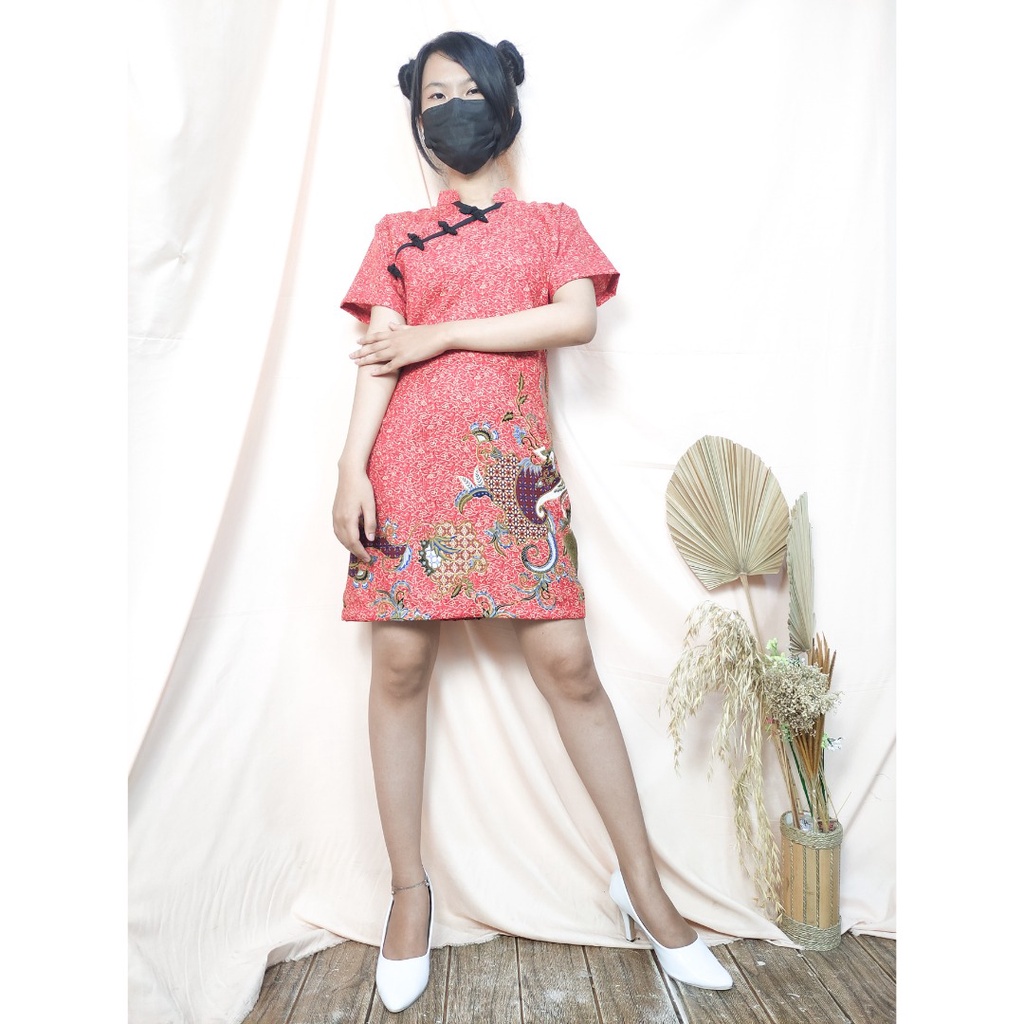 SB Collection  Midi Dress Tifana Shortdress Casual Modern Batik Cheongsham Wanita