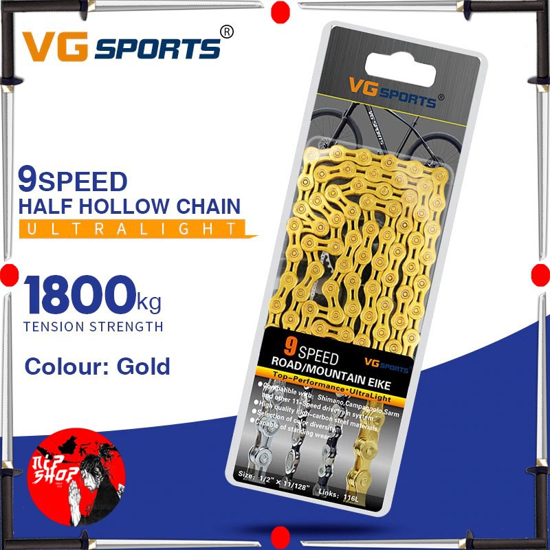 VG Sports Rantai Sepeda Bicycle Chain Half Hollow 9 Speed for Mountain Road Bike - Golden