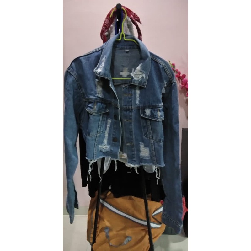 *PRELOVED* crop jacket jeans painting