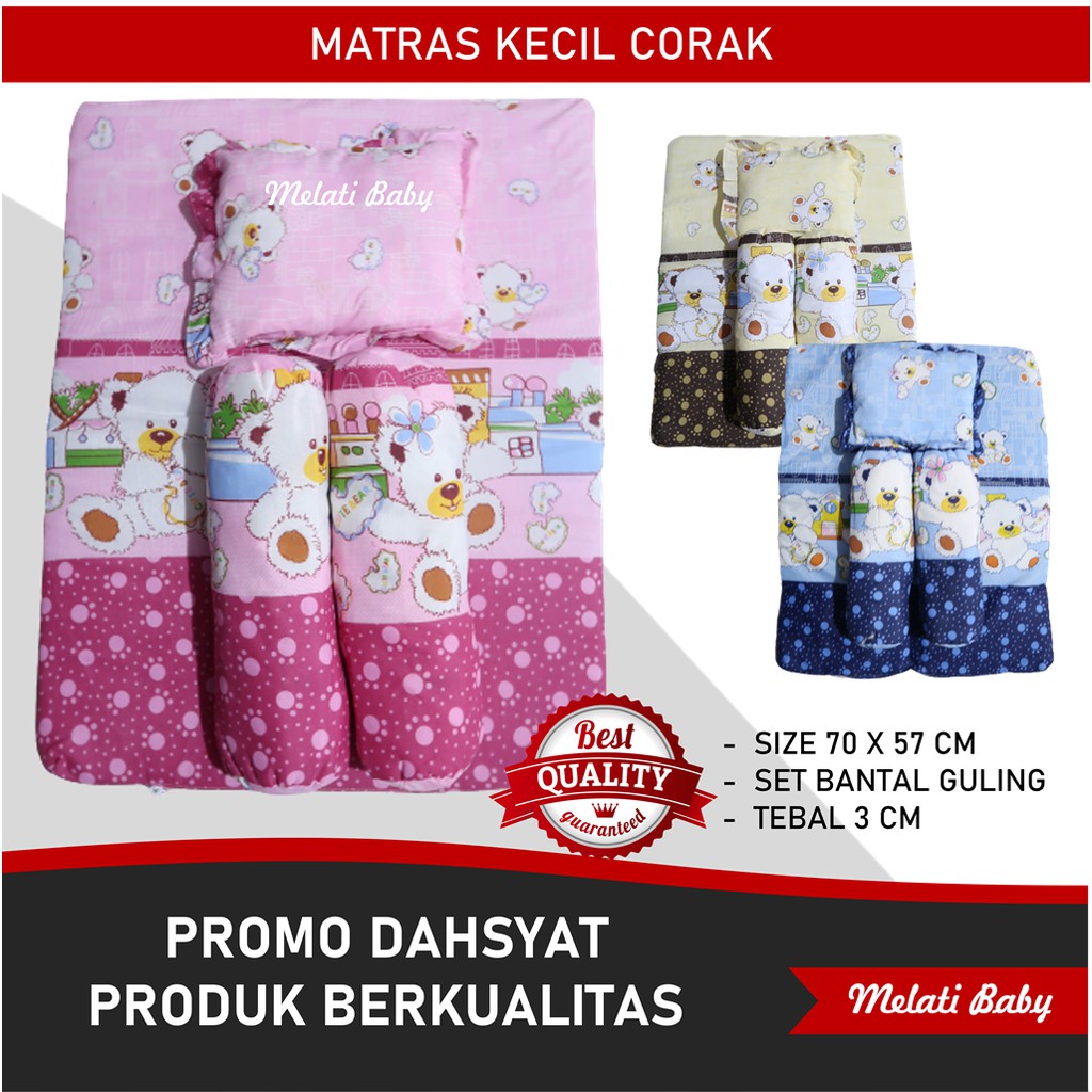 Matras Kasur Bayi Kecil Corak Set Bantal Guling Lengkap / Matras Bayi Busa Tebal Set Bantal Guling
