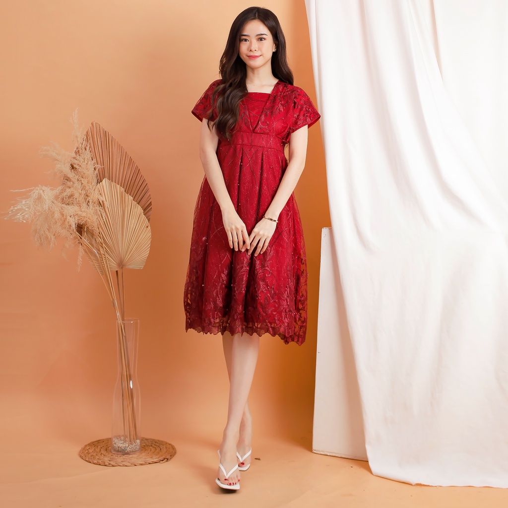 Kathryn collection # 4195 , Dres tile bordir gliter mutiara dalaman furing