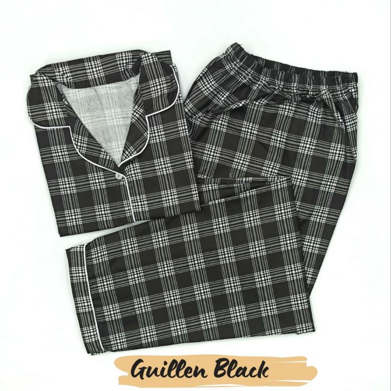 Baju Tidur Wanita | Piyama Wanita Kekinian | Oneset Setelan Wanita Bahan Katun Polymicro Bebas Pilih Motif-Guillen Black