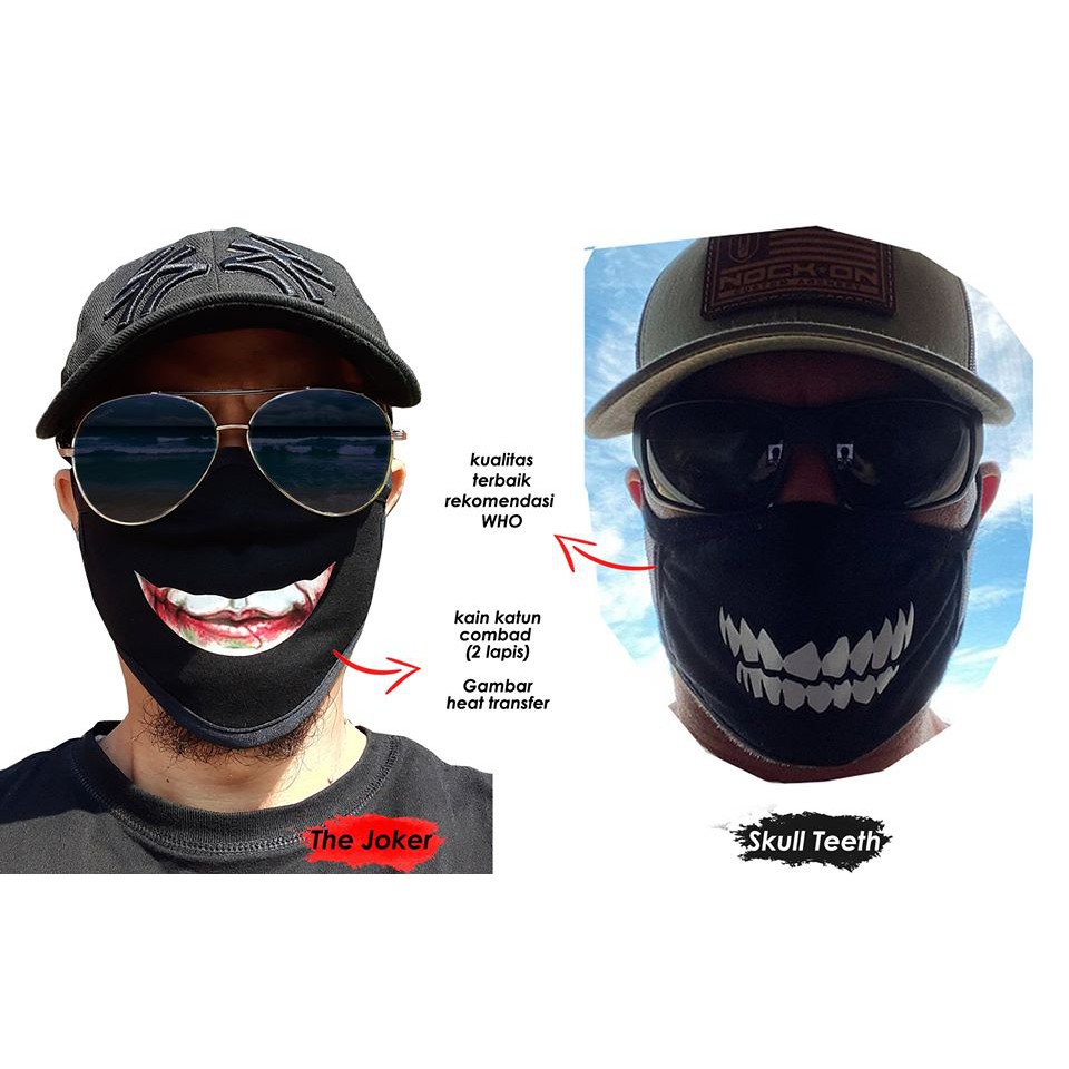 MASKER KATUN KARAKTER / MOTIF THE JOKER &amp; SKULL TEETH