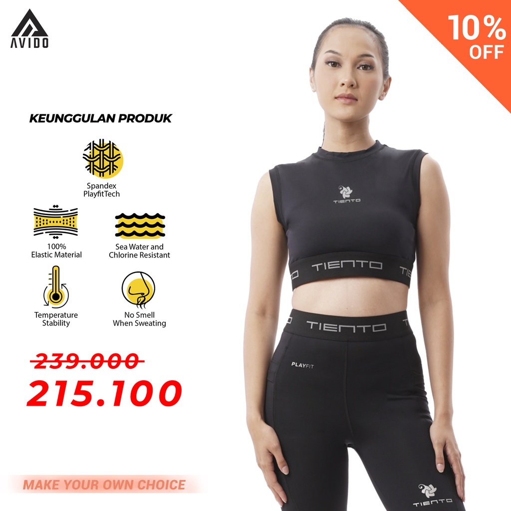 Tiento Sport Bra Baju Olahraga Wanita Baselayer Compression Sleeve Less Crop Top Baju Gym Wanita Ket