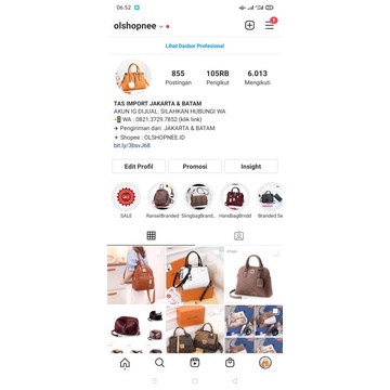 JUAL AKUN IG bekas OLSHOP follower 105.000