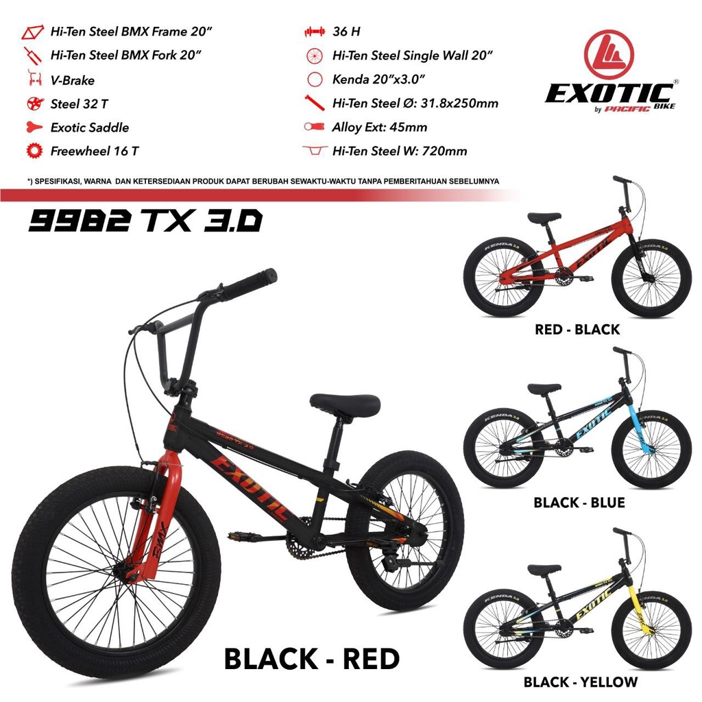 Mutiara Sepeda - Sepeda BMX 20 Inch Exotic ET 9982 TX 3.0 V-brake