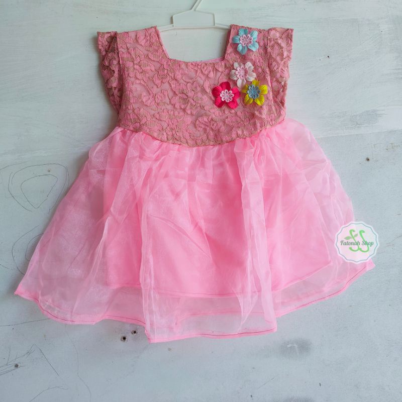 Dress anak 1 2 tahun gaun pesta anak cewek perempuan organza mewah tutu ( dress organza )