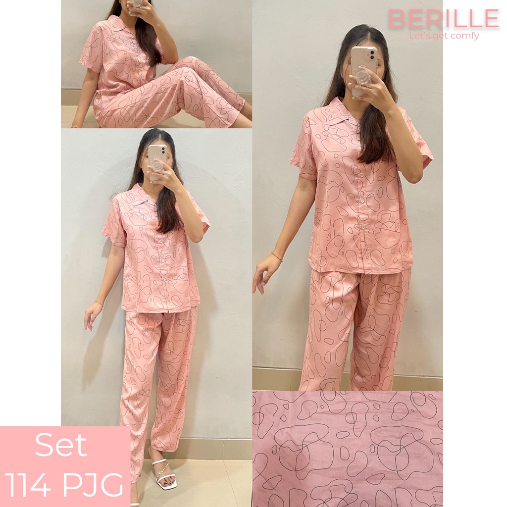 Piyama set Rayon Wanita / Setelan Piyama Wanita Motif / Piyama Rayon Viscose /  Piyama Motif Rayon Viscose Premium Termurah /Piyama Wanita Dewasa / Pajamas / Baju Tidur Wanita / Piyama setelan rayon viscose  (COD)-Set 114 PJG