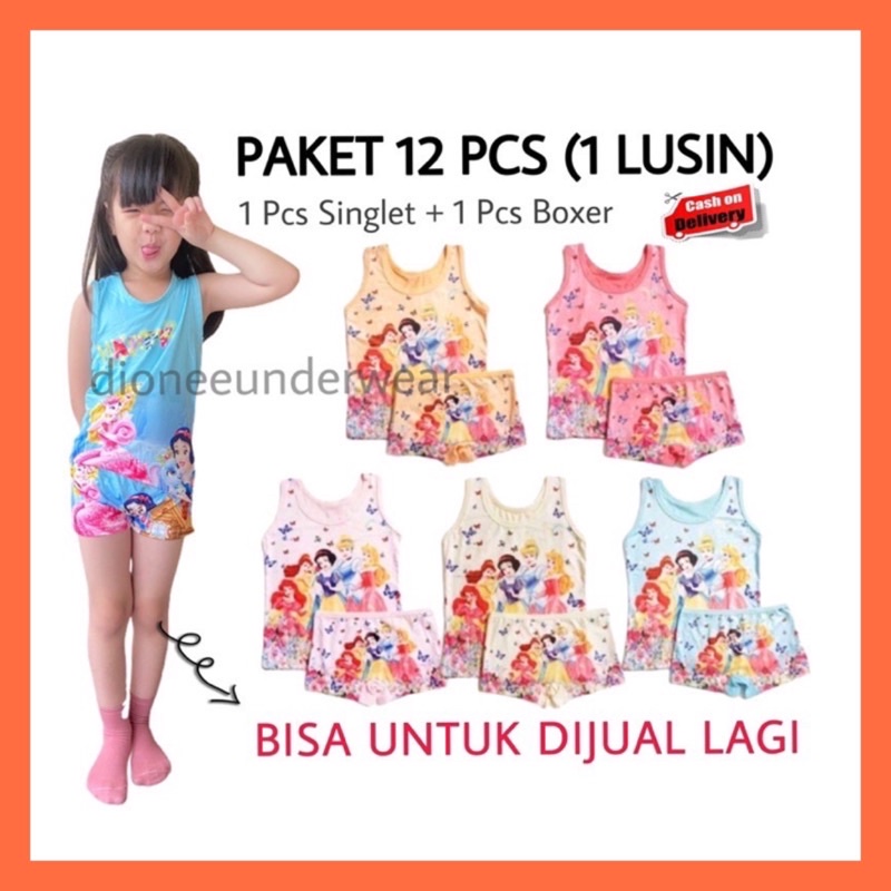 1 Lusin Setelan Baju Anak Perempuan Cewek 1 Pcs Singlet Anak + 1 Pcs Boxer Anak Perempuan