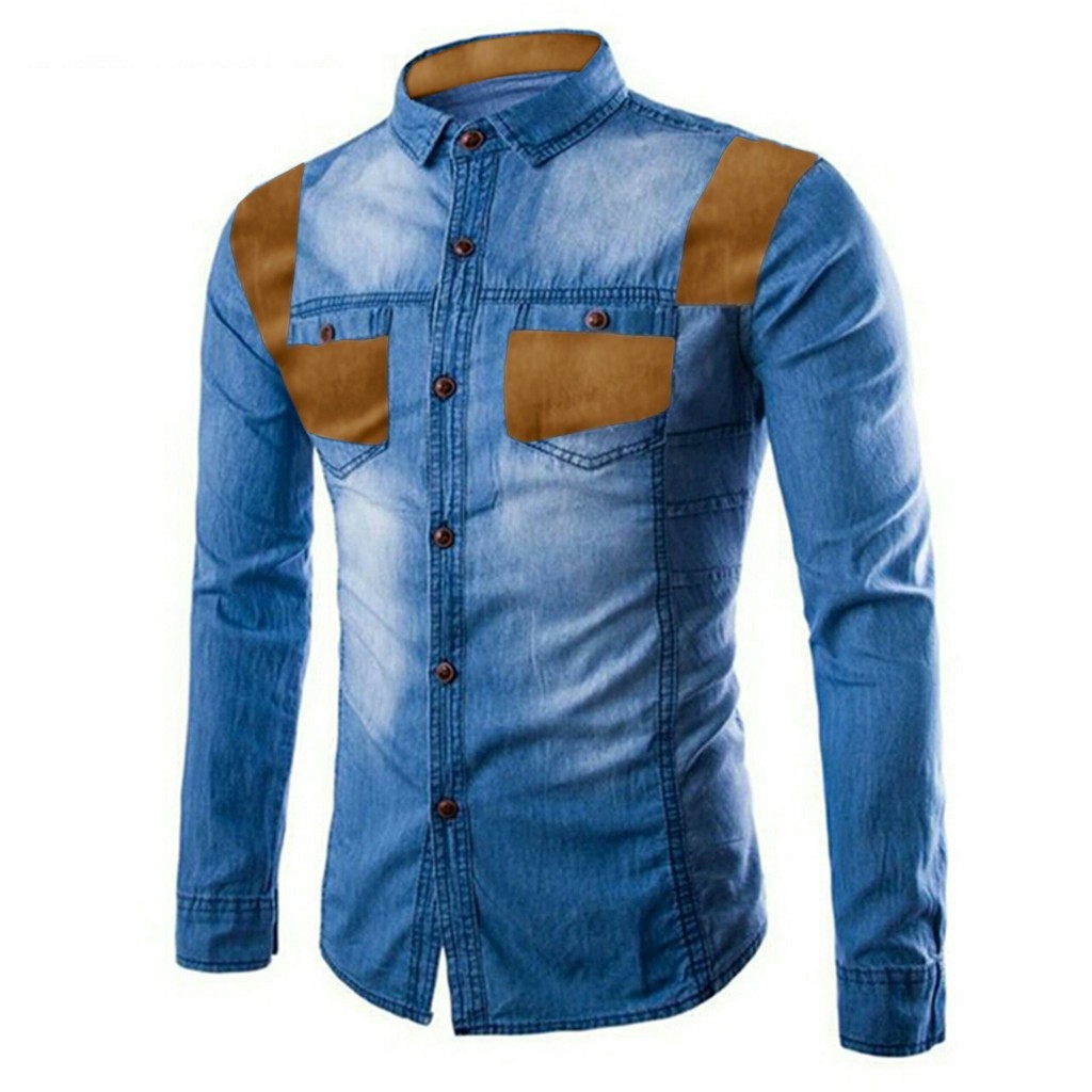 011 KMJ MENLOY BAJU KEMEJA JEANS PRIA LENGAN PANJANG MURAH MODIS TERBARU COWOK KEKINIAN GROSIR.