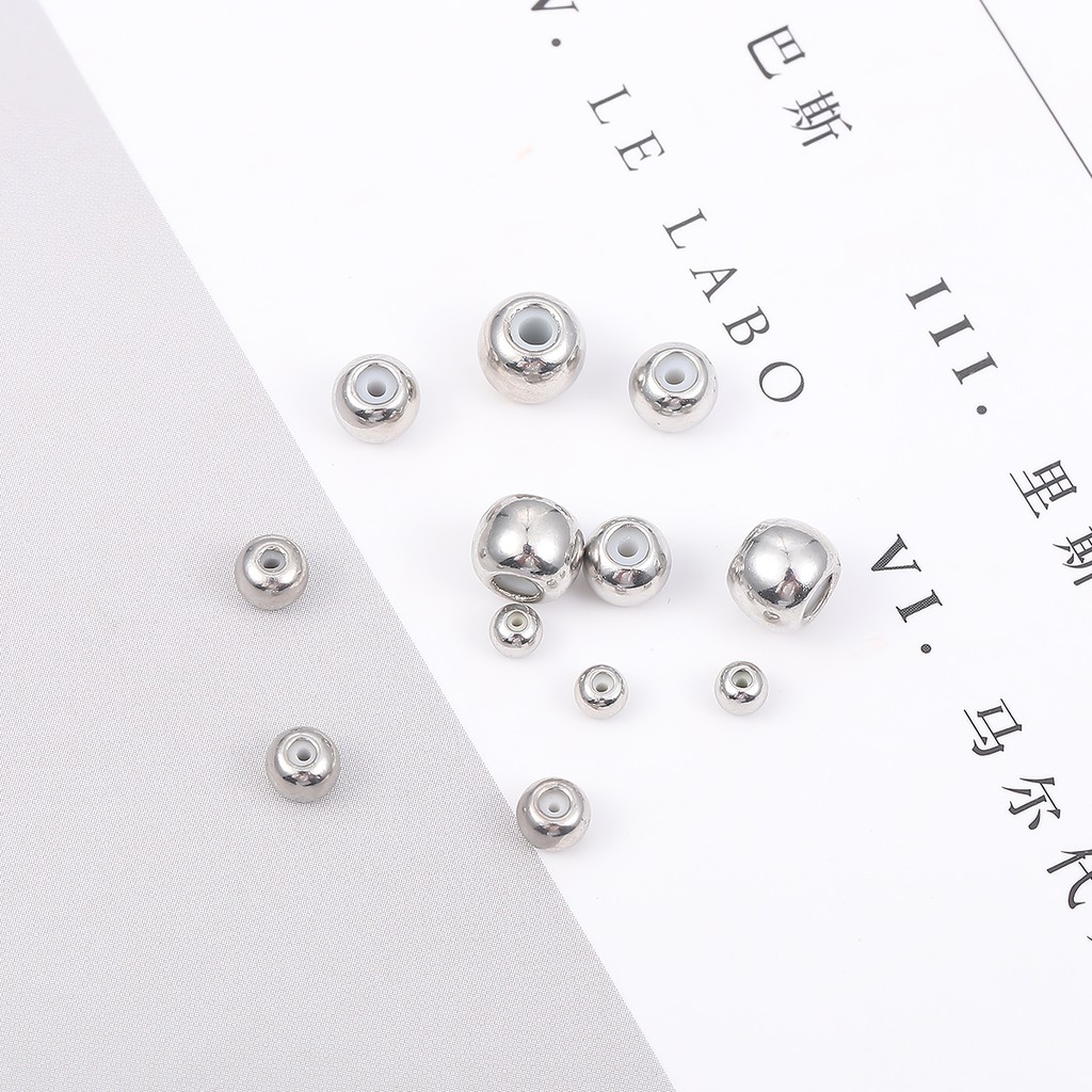 10pcs / Lot Manik-Manik Spacer Lubang Besar Bahan Tembaga Stainless Steel Warna Emas Untuk Membuat Perhiasan