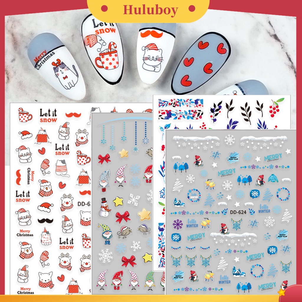 Huluboy Huluboy♡ Stiker Kuku Motif Natal / Tahun Baru Untuk Nail Art