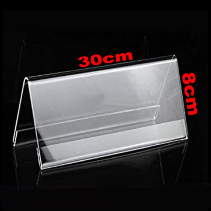 Acrylic 2 sisi Label Stand Display - Akrilik Nama Meja 30cm x 8cm