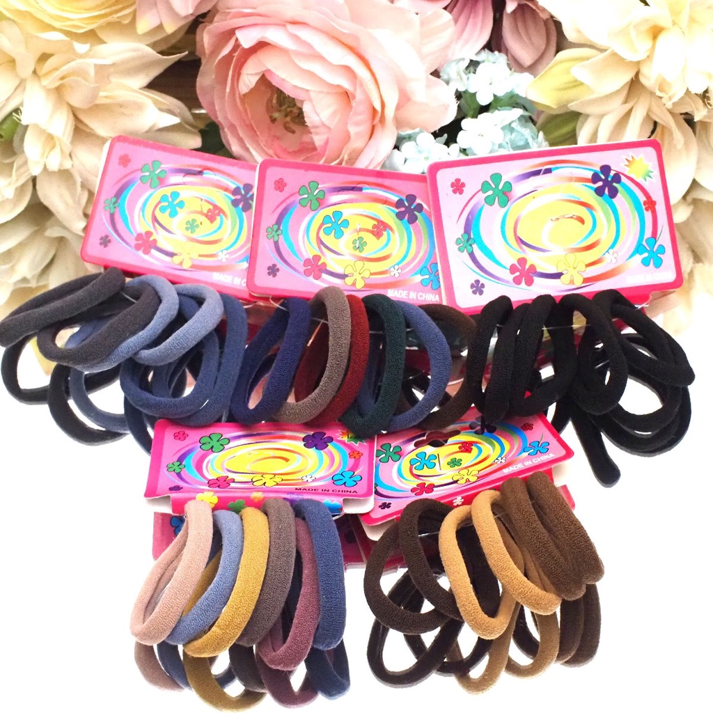 Ikat Rambut Donat Besar SET ISI 6 PCS Towel Ring Campur Warna Karet Elastis Kencang Aksesoris Rambut Wanita