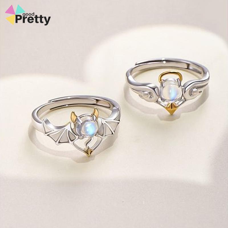 Perhiasan Cincin Pasangan Perak Biru Moonstone Malaikat Setan - PD