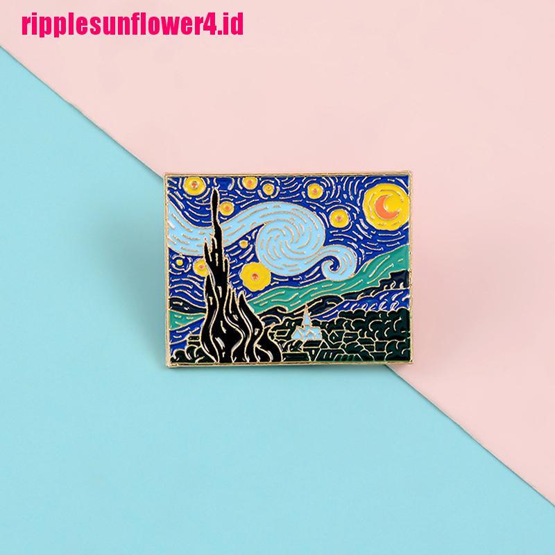 Bros Pin Desain Lukisan Starry Sky Van Gogh Masterpiece Romantis