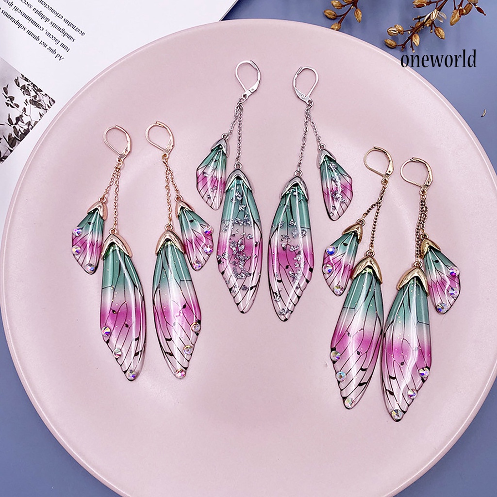 OW# Women Fashion Earrings Rhinestone Insect Butterfly Wing Ear Hook Jewelry Gift