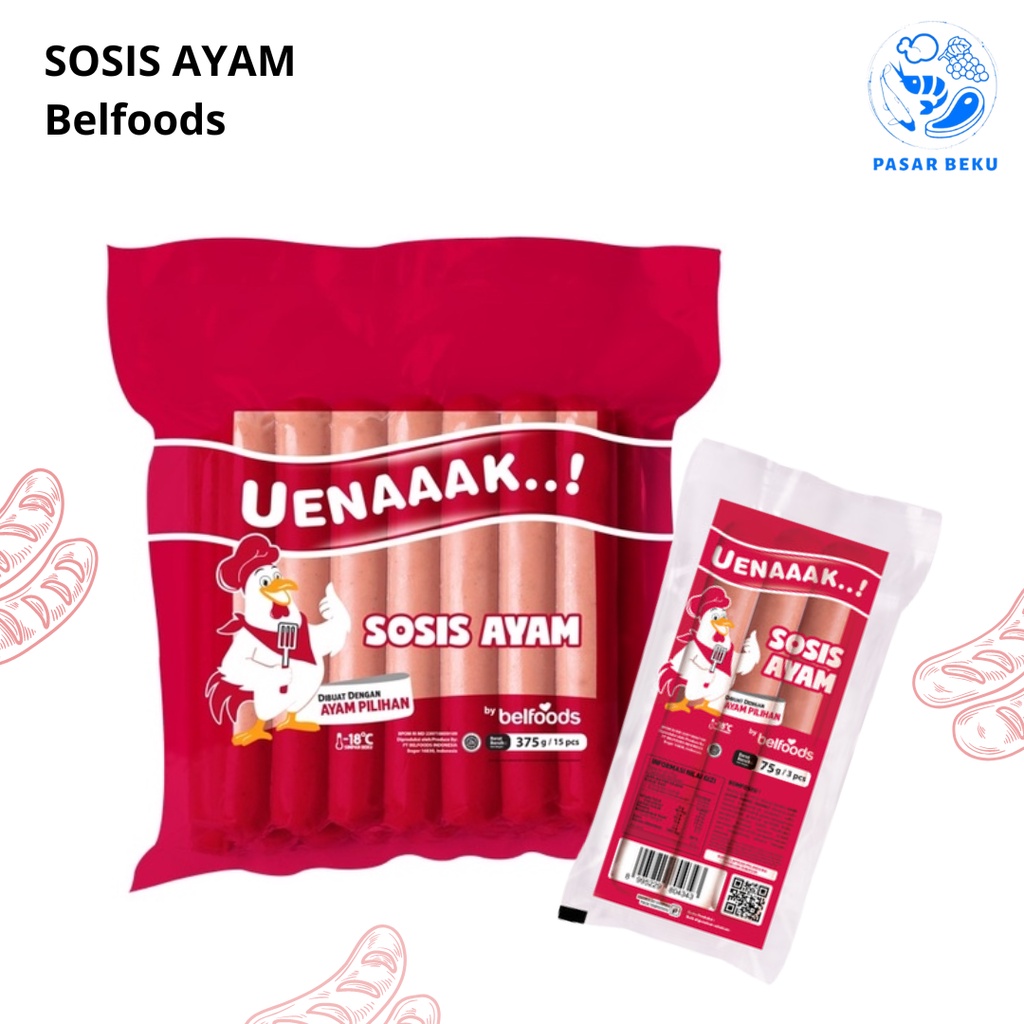 

(Khusus AREA SUMBAR) Sosis Ayam Uenaaak Belfoods 1000 Gram Frozen Food PAsar Beku Padang