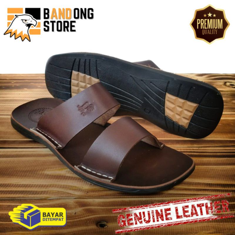 Sandal pria kasual slip on kulit asli berkualitas premium