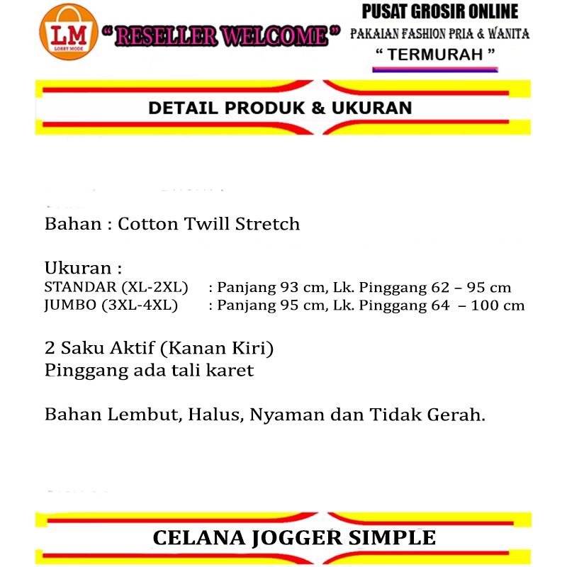 TERMURAH TERLARIS Celana Wanita Jumbo Jogger Panjang SIMPLE STANDAR &amp; JUMBO XL XXL XXXL LMS 08339 08342 08345