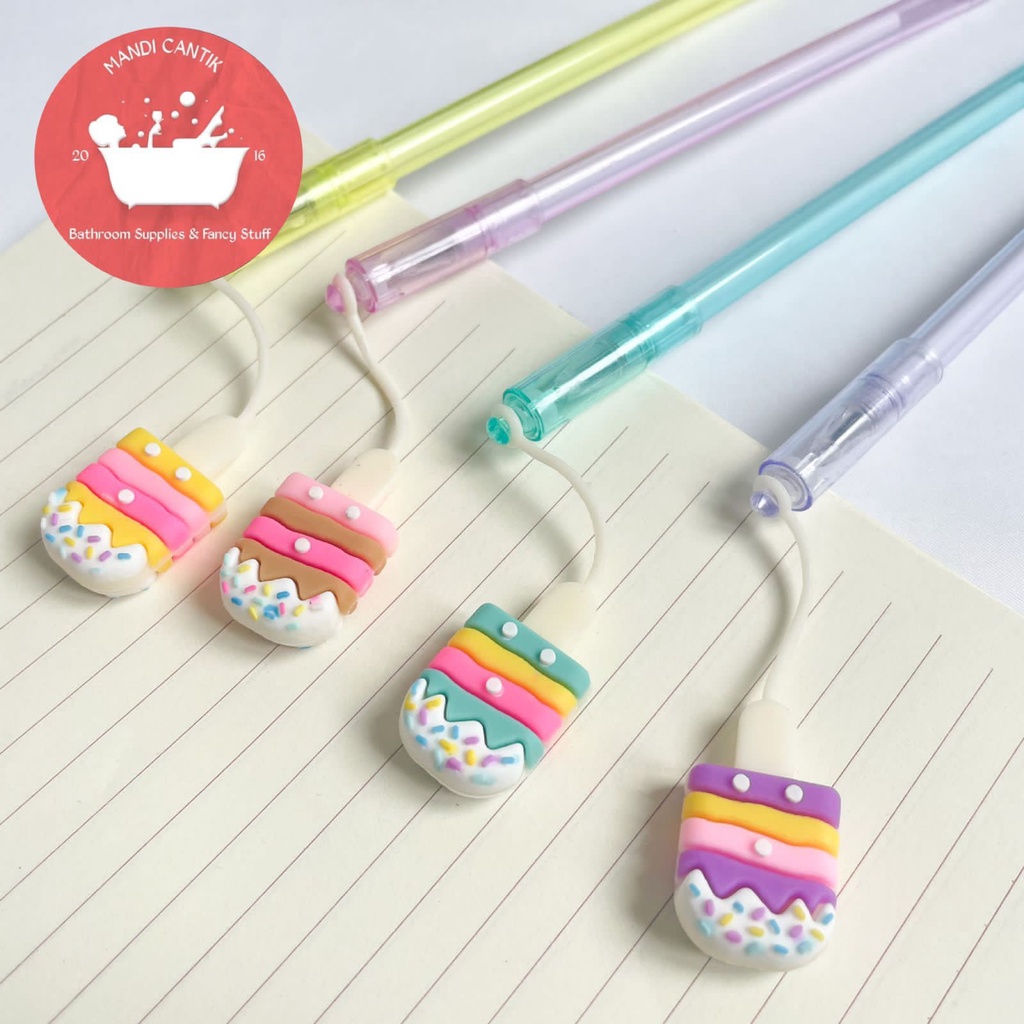 Pulpen gantungan Eksrim ice Cream coklat strawberry vanilla es krim pena pen bentuk makanan gel keki