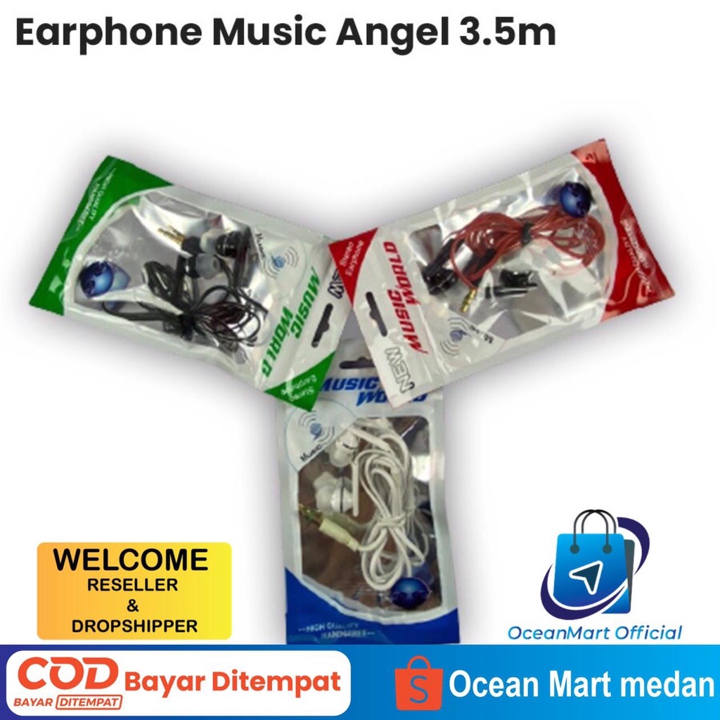 Headset Handsfree Earphone Music Angel Super Bass Stereo Jack 3.5mm Aksesoris Handphone HP OCEANMART OCEAN MART Murah Grosir