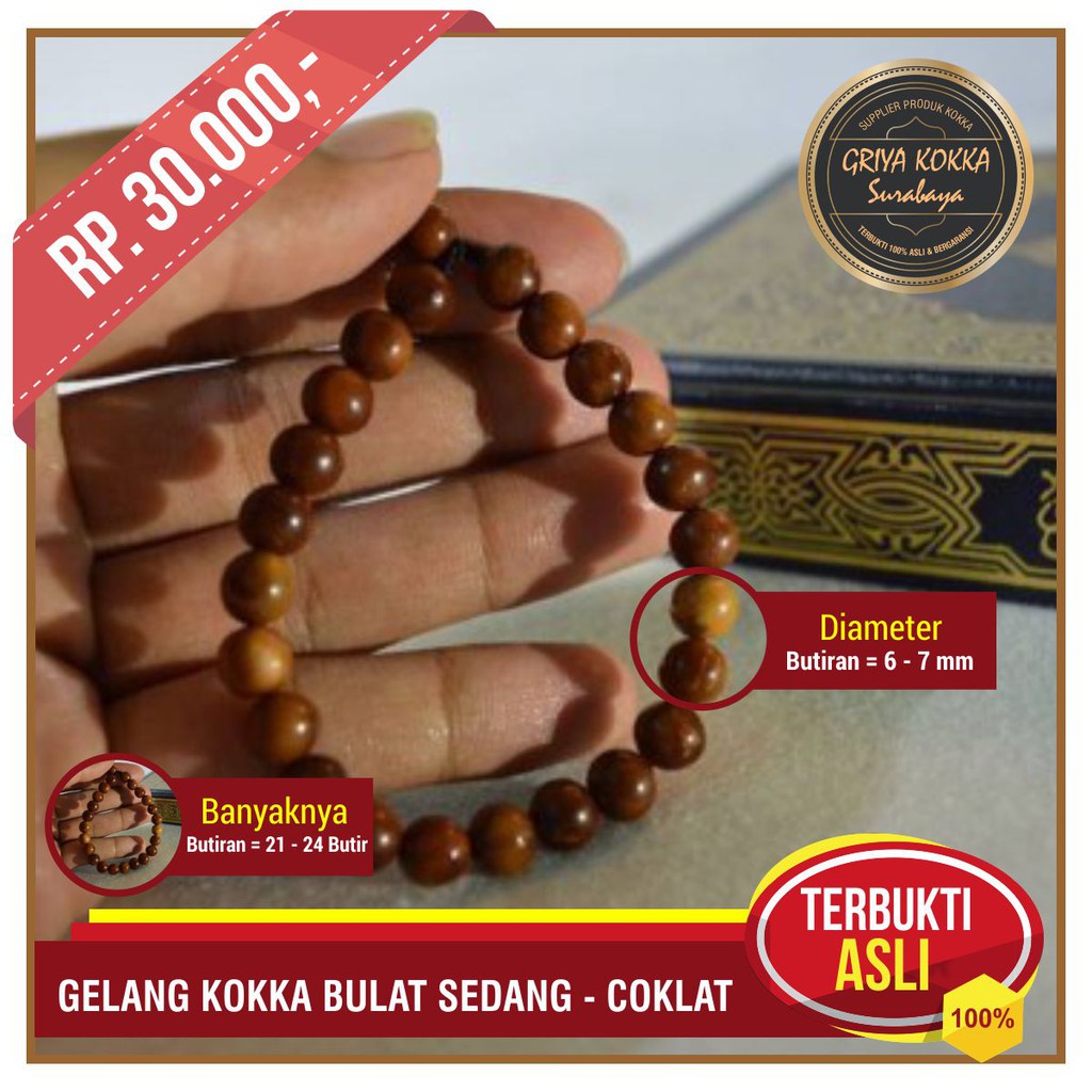 Gelang Kokka Bulat ukuran Sedang - Gelang Kokka Asli - Gelang Kaukah - Gelang Kesehatan - Kayu Kokka