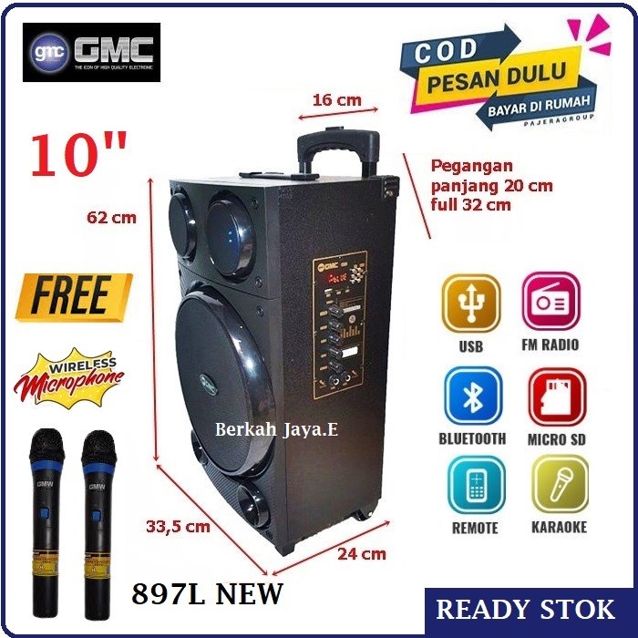 Speaker Portable GMC 897L NEW Speaker Bluetooth+2 Mic Wireles Original portable extra power 10 inch