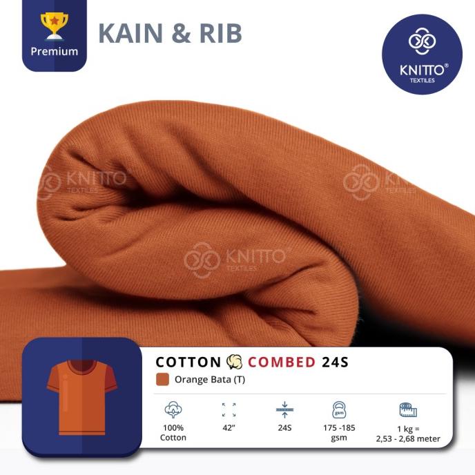 KAIN COTTON COMBED 24S ORANGE BATA + RIB (BAHAN KAOS)
