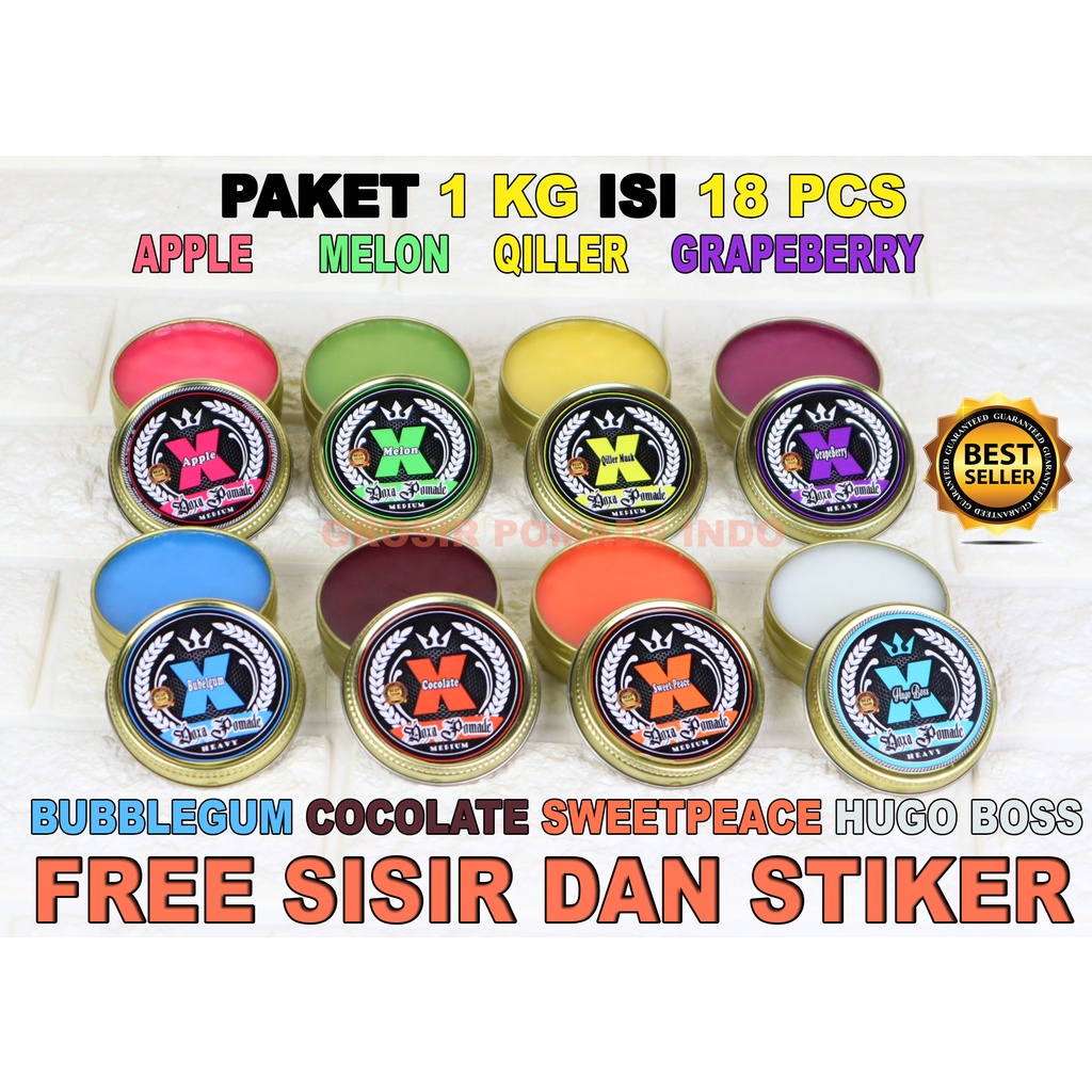 Pomade Oilbased Kaleng Paket 1kg isi 18 pcs GRATIS SISIR DAN STICKER